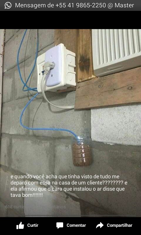 Exemplo de instalação incorreta — posicionamento errado da evaporadora